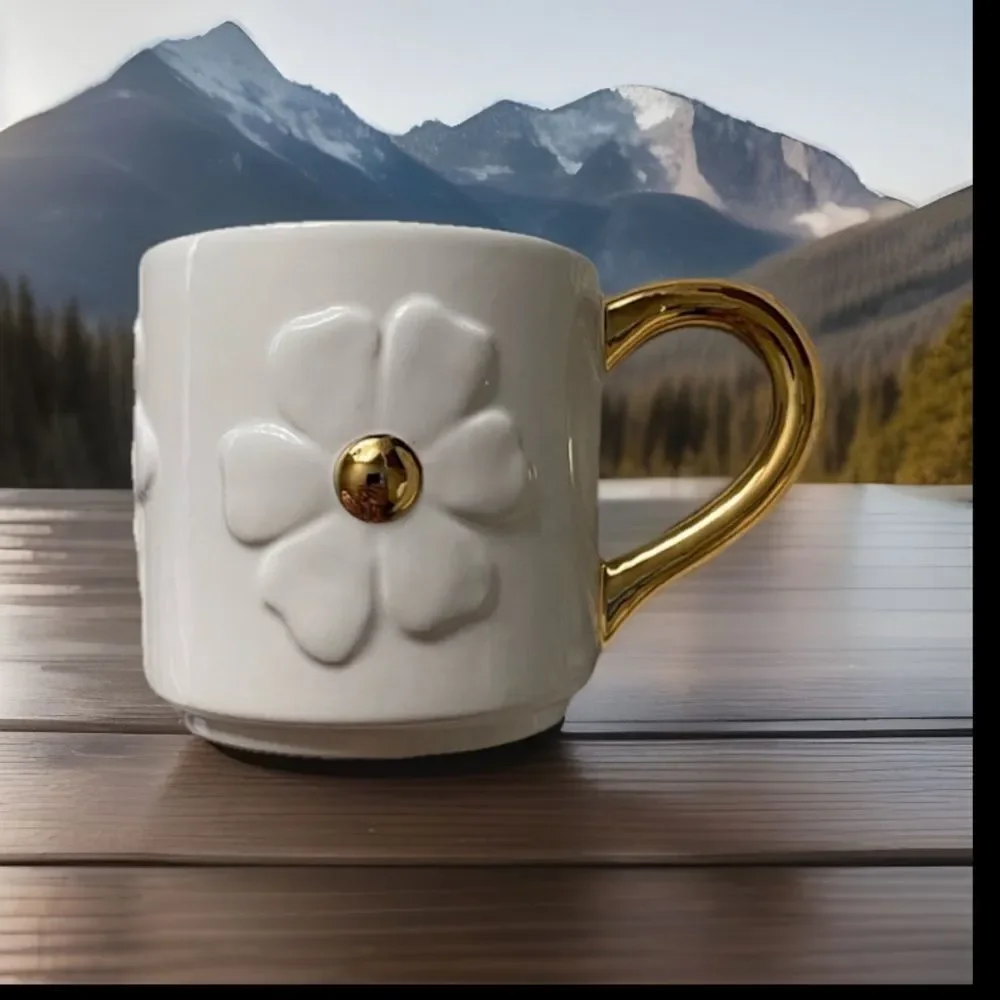 Target Ceramic White Floral Mug with Gold Handle
